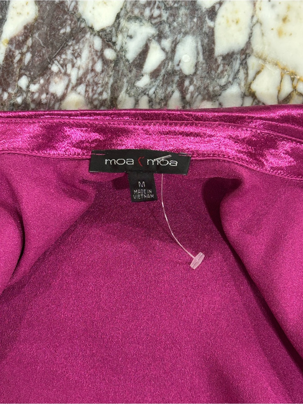 NWOT Moa Moa Magenta Satin Tie-Front Crop Top - Picture 3 of 5
